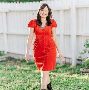 Vintage Anthropologie velvet corduroy dress rust orange/red